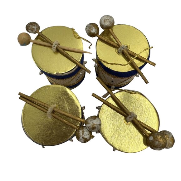 Vintage Set of 9 Flocked Felt Drums Christmas Ornaments Made in Japan - Picture 7 of 9